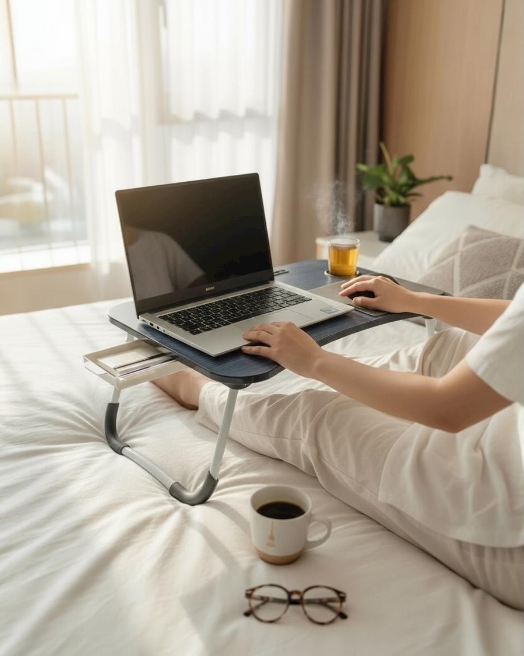 Çekmeceli Katlanır Laptop Sehpası, Tablet Sehpası, Ders Çalışma Masası Çekmeceli Katlanır Laptop Sehpası, Tablet Sehpası, Ders Çalışma Masası